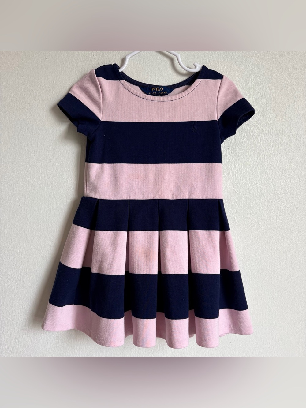 Polo by Ralph Lauren Pink and Navy Striped Fit-&-Flare Dress